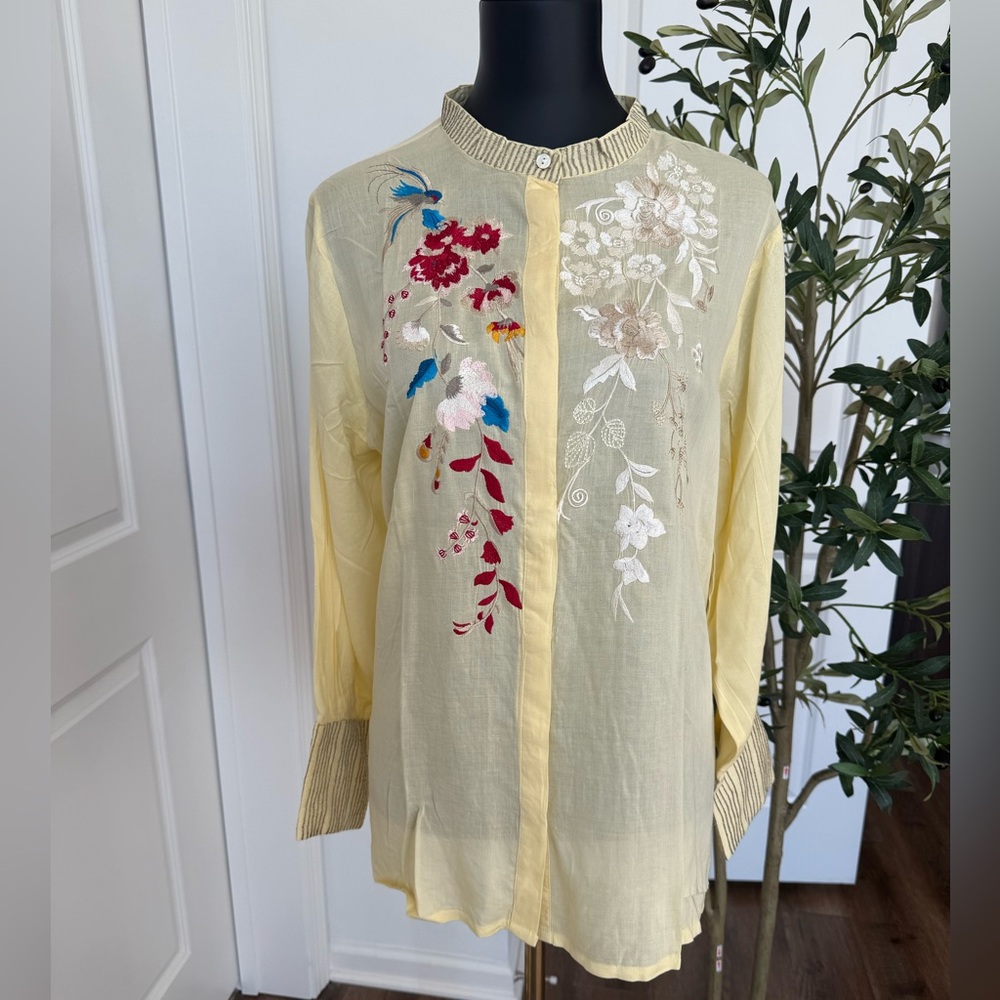 Vintage goa‎ Yellow Blouse with Floral Embroidery